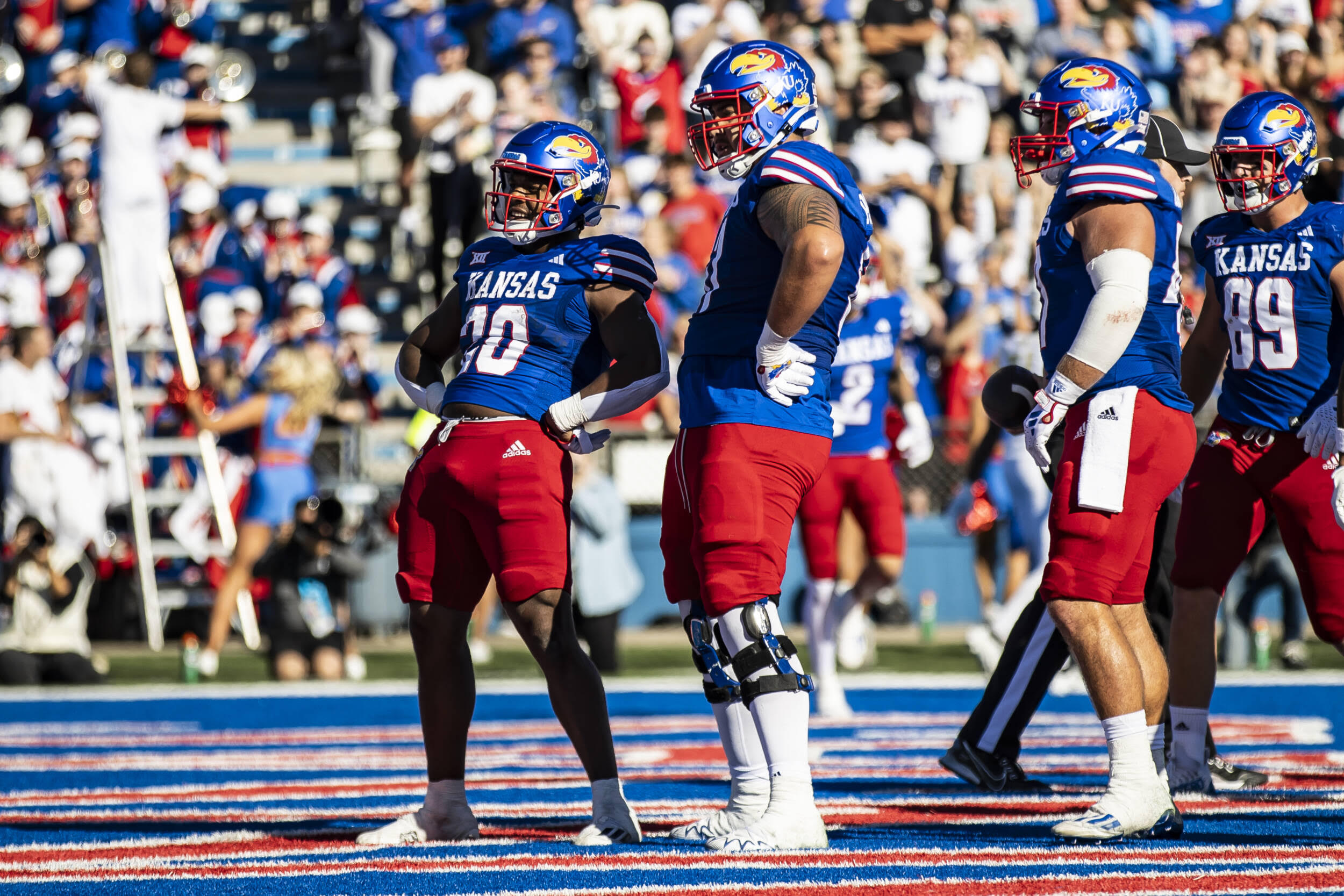 Daniel Hishaw Jr. rushes for a three-yard TD to extend Kansas' lead against  UCF